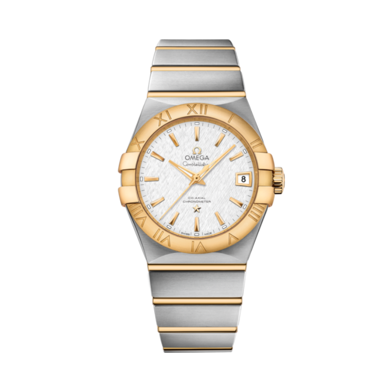 CONSTELLATION 38 MM STAINLESS STEEL - YELLOW GOLD WITH SILVER DIAL - Omega