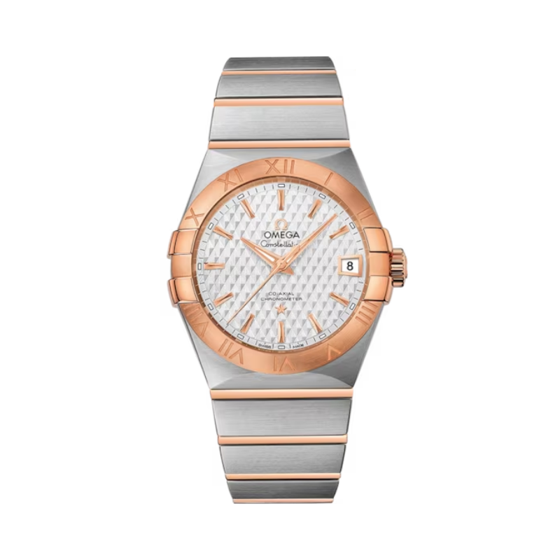 CONSTELLATION 38 MM STAINLESS STEEL - RED GOLD WITH SILVER DIAL - Omega