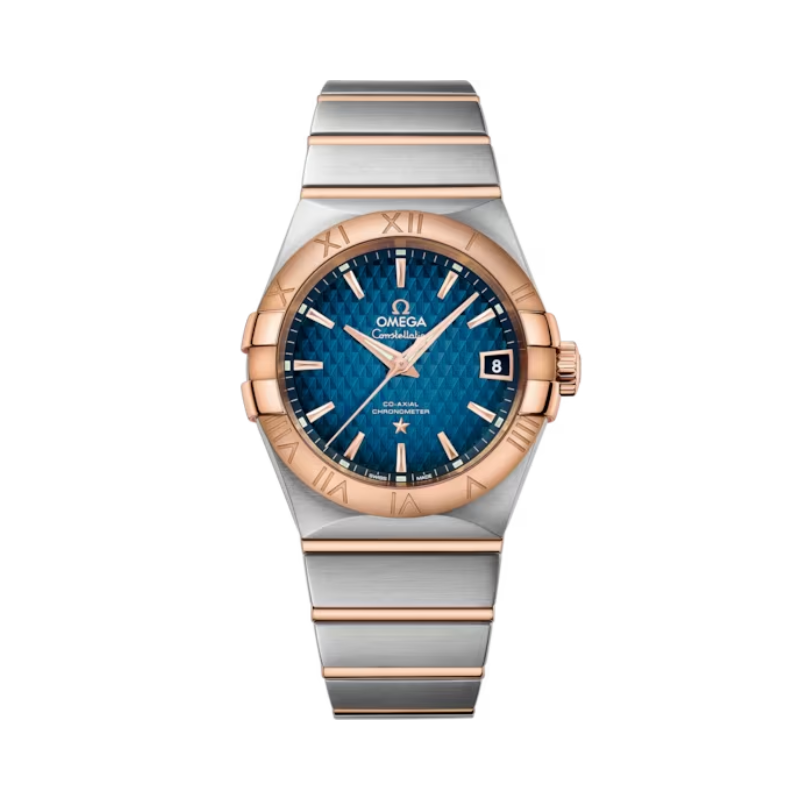 CONSTELLATION 38 MM STAINLESS STEEL - RED GOLD WITH BLUE DIAL - Omega