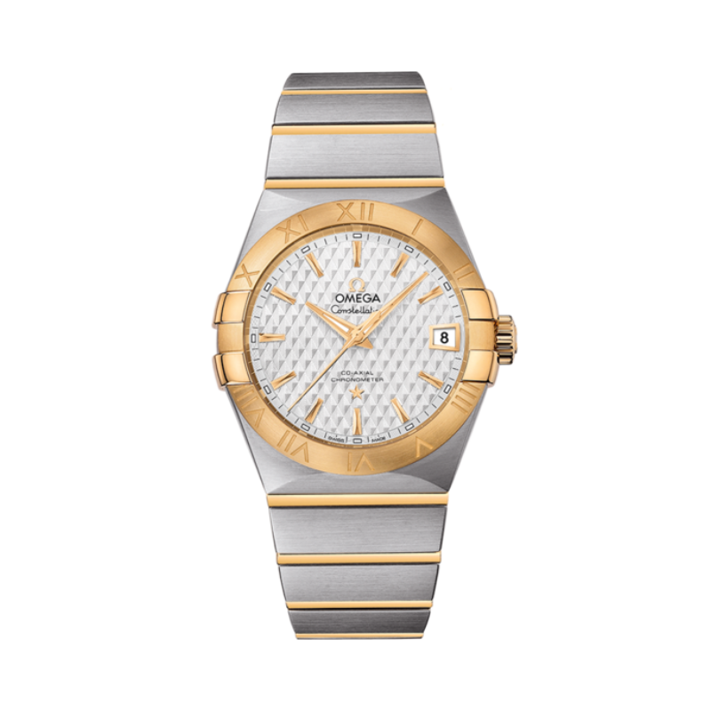 CONSTELLATION 38 MM STAINLESS STEEL - YELLOW GOLD WITH SILVER DIAL - Omega