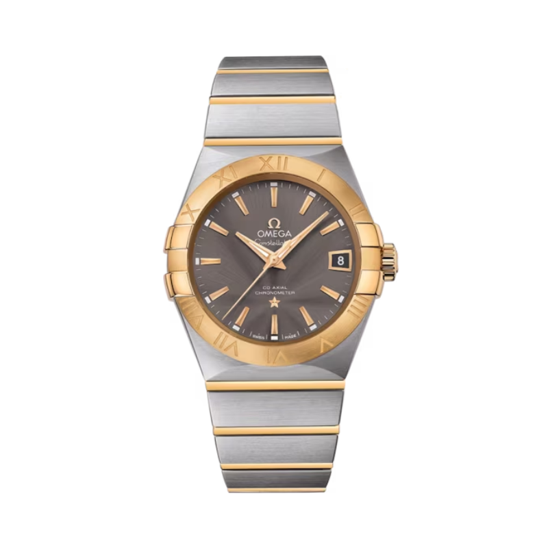 CONSTELLATION 38 MM STAINLESS STEEL - YELLOW GOLD WITH BROWN DIAL - Omega