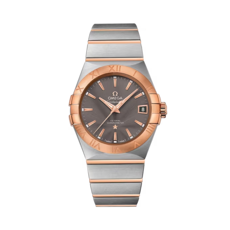 CONSTELLATION 38 MM STAINLESS STEEL - RED GOLD WITH BROWN DIAL - Omega