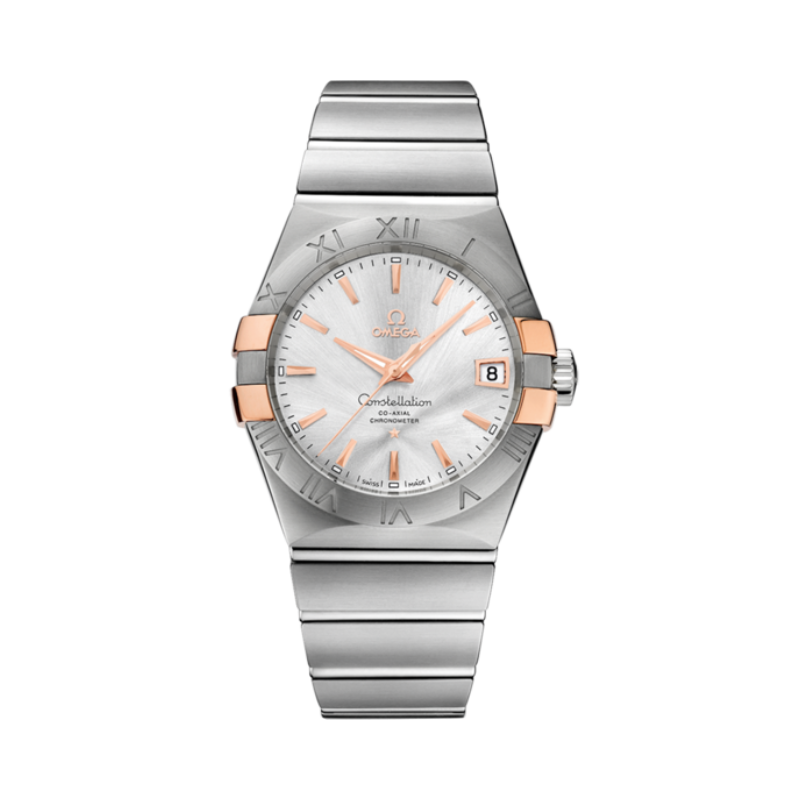 CONSTELLATION 38 MM STAINLESS STEEL - RED GOLD WITH SILVER DIAL - Omega
