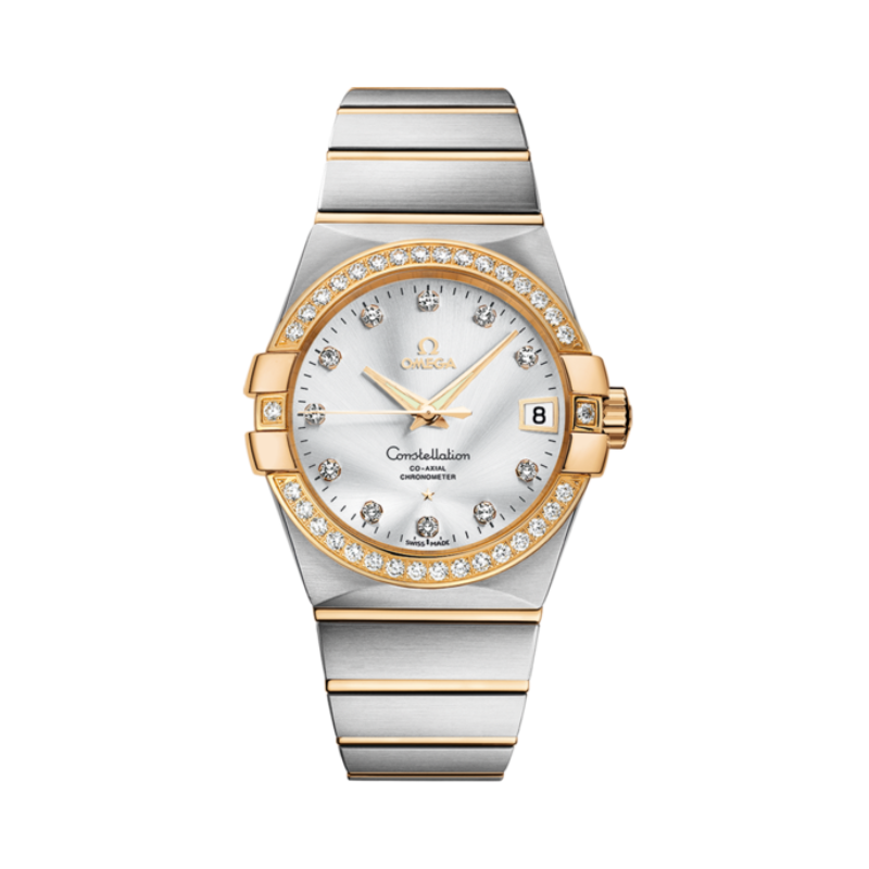 CONSTELLATION 38 MM STAINLESS STEEL - YELLOW GOLD WITH SILVER DIAL - Omega