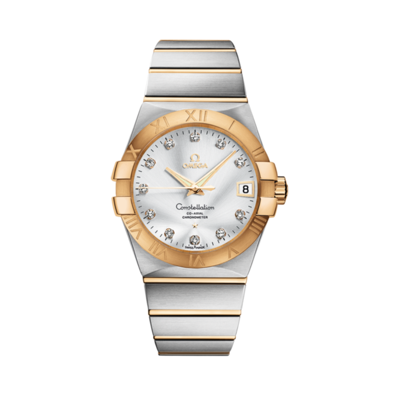 CONSTELLATION 38 MM STAINLESS STEEL - YELLOW GOLD WITH SILVER DIAL - Omega
