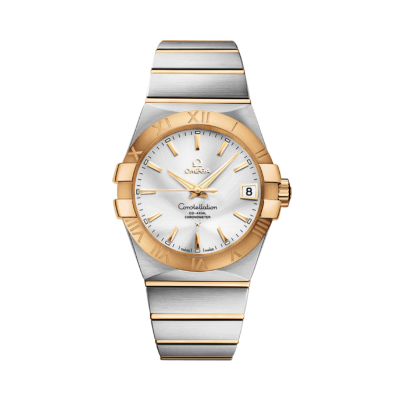 CONSTELLATION 38 MM STAINLESS STEEL - YELLOW GOLD WITH SILVER DIAL - Omega