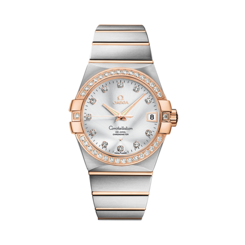 CONSTELLATION 38 MM STAINLESS STEEL - RED GOLD WITH SILVER DIAL - Omega