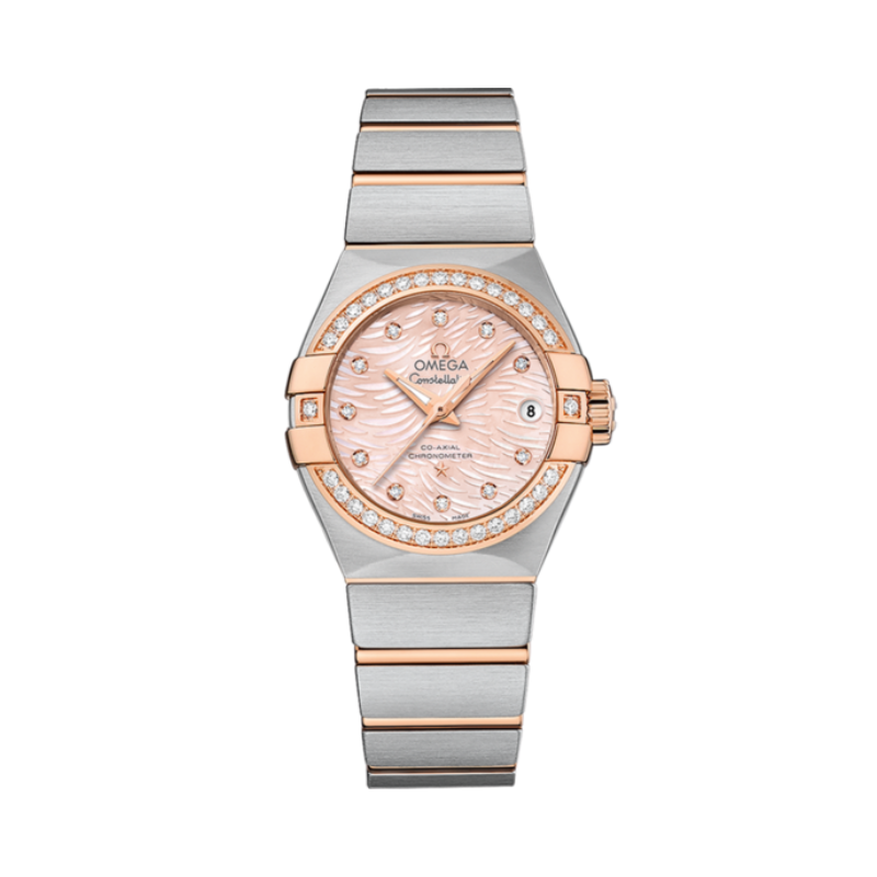 CONSTELLATION 27 MM STAINLESS STEEL - RED GOLD WITH PINK MOTHER OF PEARL DIAL - Omega
