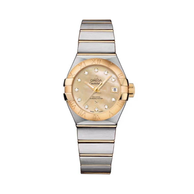CONSTELLATION 27 MM STAINLESS STEEL - YELLOW GOLD WITH YELLOW MOTHER OF PEARL DIAL - Omega
