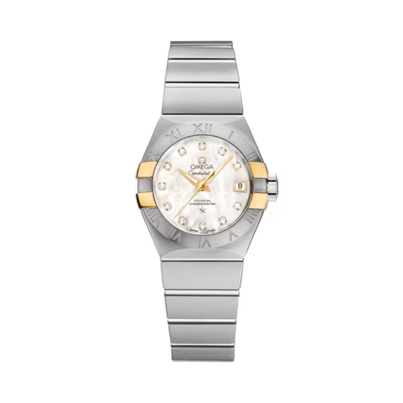 CONSTELLATION 27 MM STAINLESS STEEL - YELLOW GOLD WITH MOTHER OF PEARL DIAL - Omega