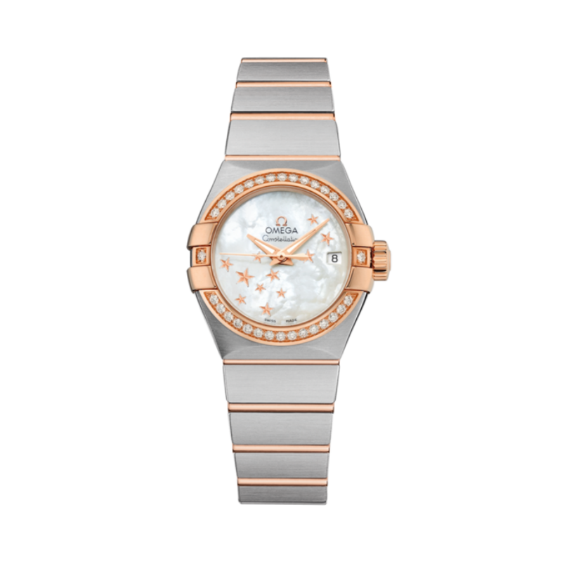 CONSTELLATION 27 MM STAINLESS STEEL - RED GOLD WITH MOTHER OF PEARL DIAL - Omega