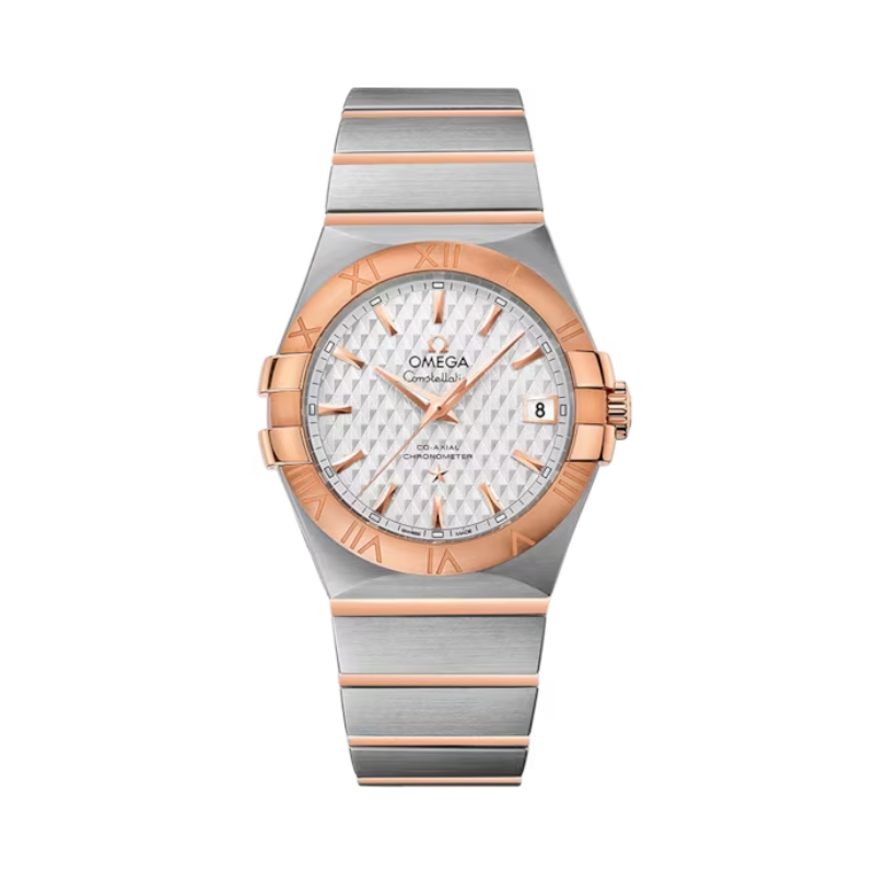 CONSTELLATION 35 MM STAINLESS STEEL - RED GOLD WITH SILVER DIAL - Omega