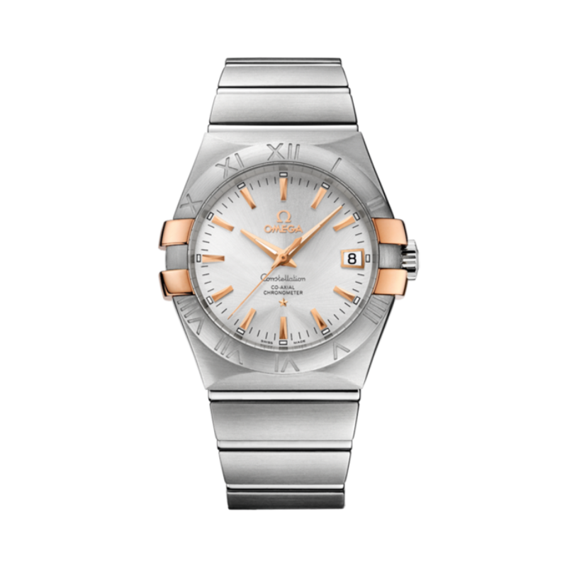 CONSTELLATION 35 MM STAINLESS STEEL - RED GOLD WITH SILVER DIAL - Omega