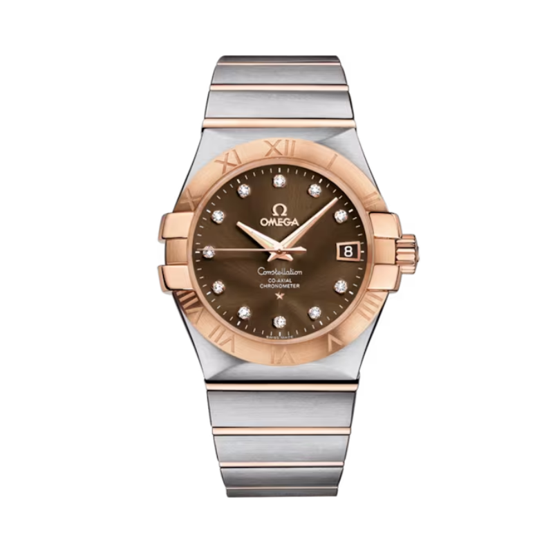 CONSTELLATION 35 MM STAINLESS STEEL - RED GOLD WITH BROWN DIAL - Omega