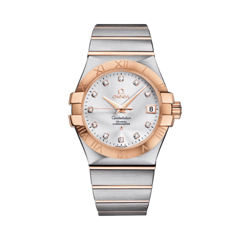 CONSTELLATION 35 MM STAINLESS STEEL - RED GOLD WITH SILVER DIAL - Omega