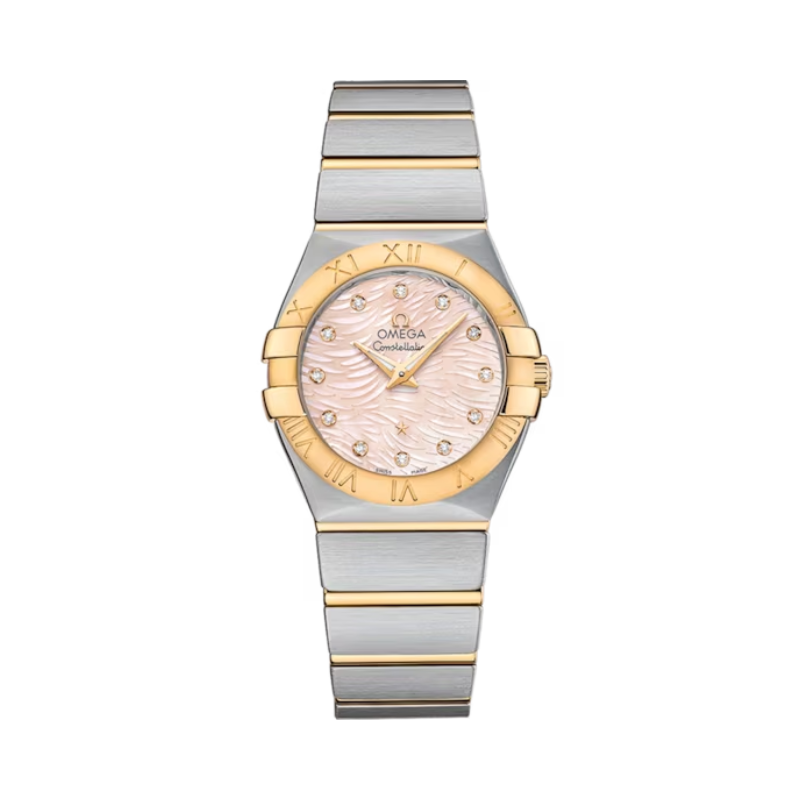 CONSTELLATION 27 MM STAINLESS STEEL - YELLOW GOLD WITH PINK MOTHER OF PEARL DIAL - Omega