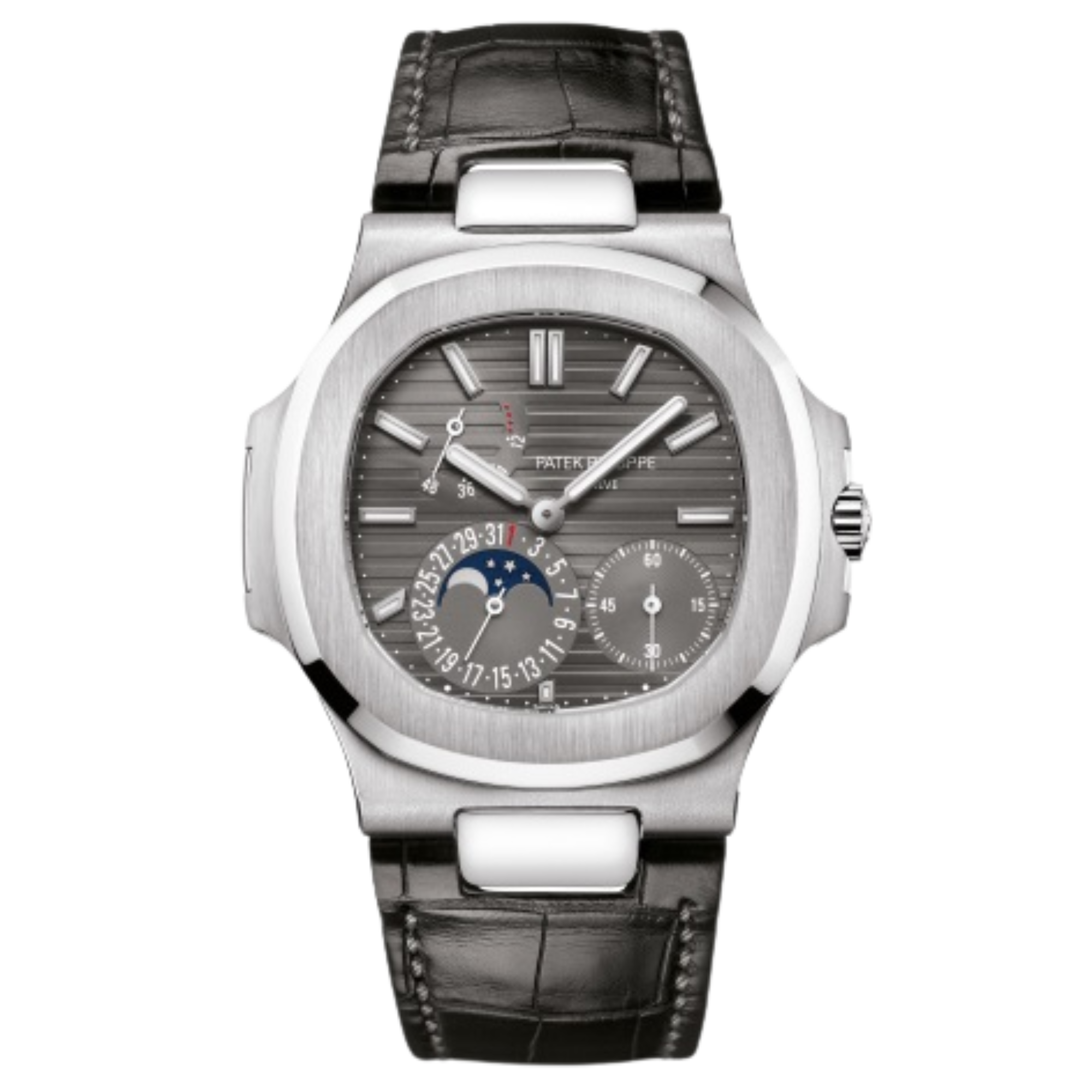 Patek Philippe Nautilus Ref. 5712G White Gold Moonphase on Leather - Patek Philippe