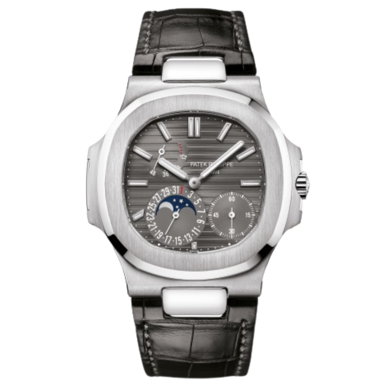 Patek Philippe Nautilus Ref. 5712G White Gold Moonphase on Leather - Patek Philippe