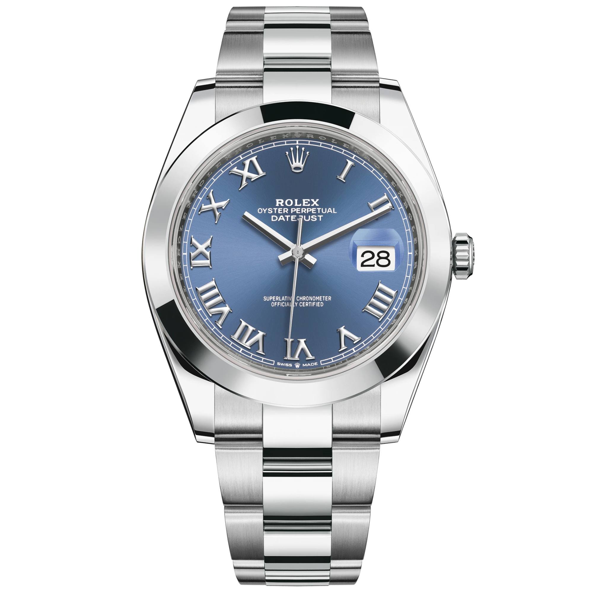 Rolex Datejust Ref. 126300 41MM Stainless Steel Blue Azzurro Roman Dial Smooth Bezel on Oyster - Rolex