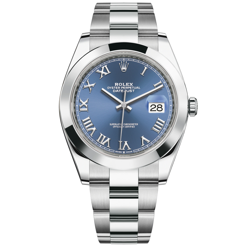 Rolex Datejust Ref. 126300 41MM Stainless Steel Blue Azzurro Roman Dial Smooth Bezel on Oyster - Rolex