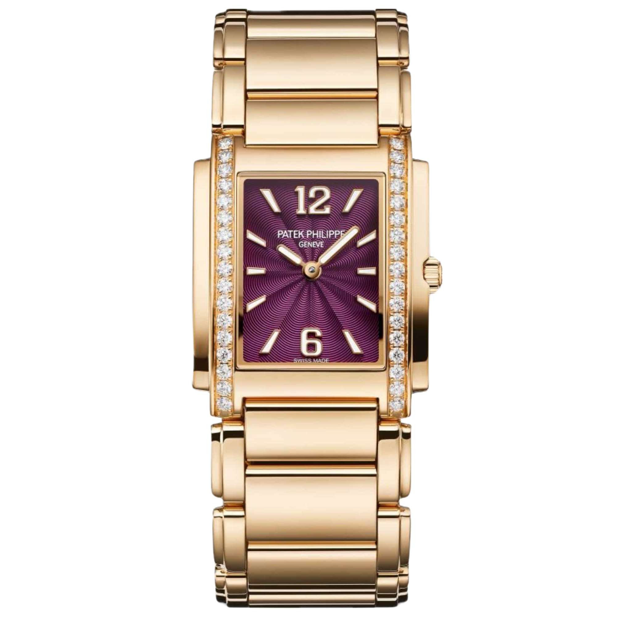 Patek Philippe Twenty-Four Ref. 4910/1201R Rose Gold Purple Dial Factory Gem Set Bezel - Patek Philippe