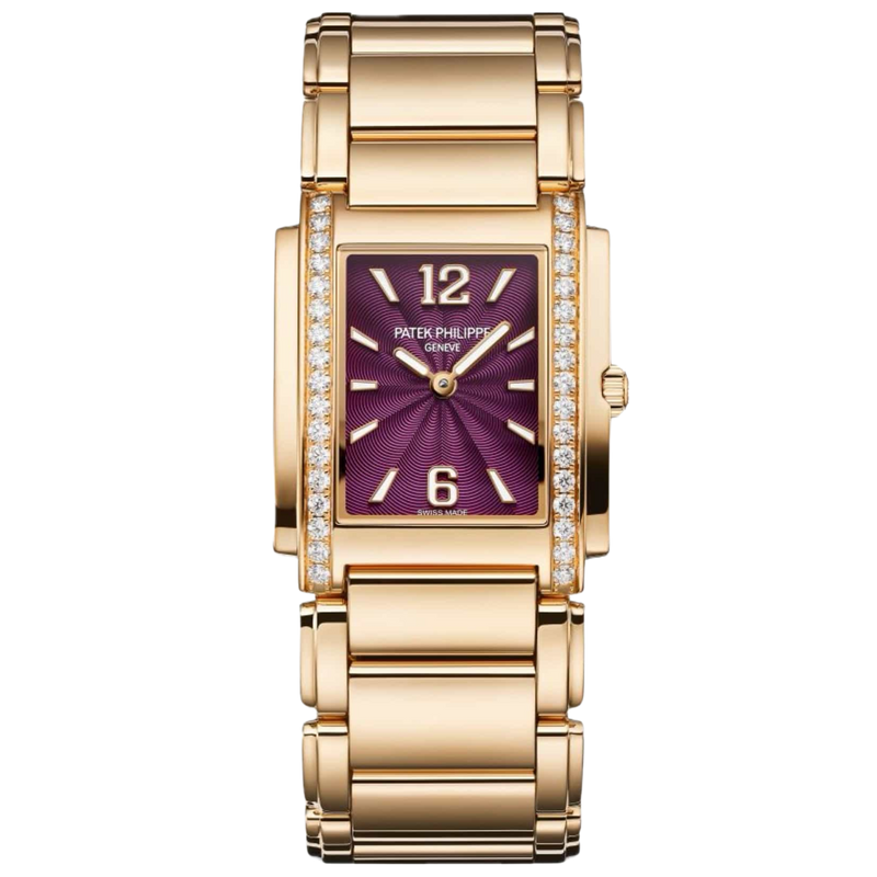 Patek Philippe Twenty-Four Ref. 4910/1201R Rose Gold Purple Dial Factory Gem Set Bezel - Patek Philippe