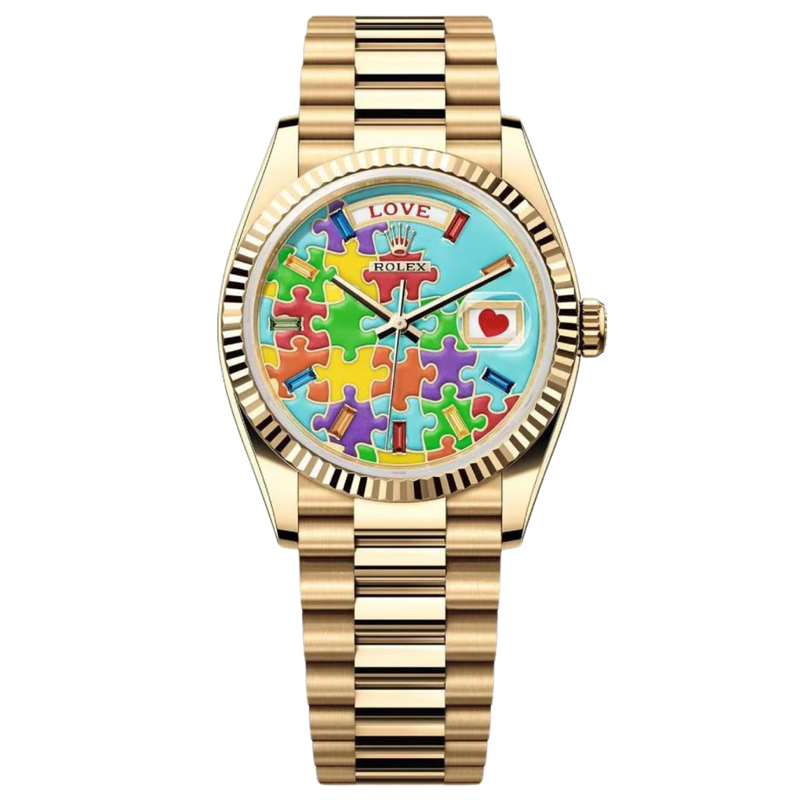 Rolex Day Date Puzzle Emoji Jigsaw Motif Dial Ref. 128238 36MM Yellow Gold - Rolex