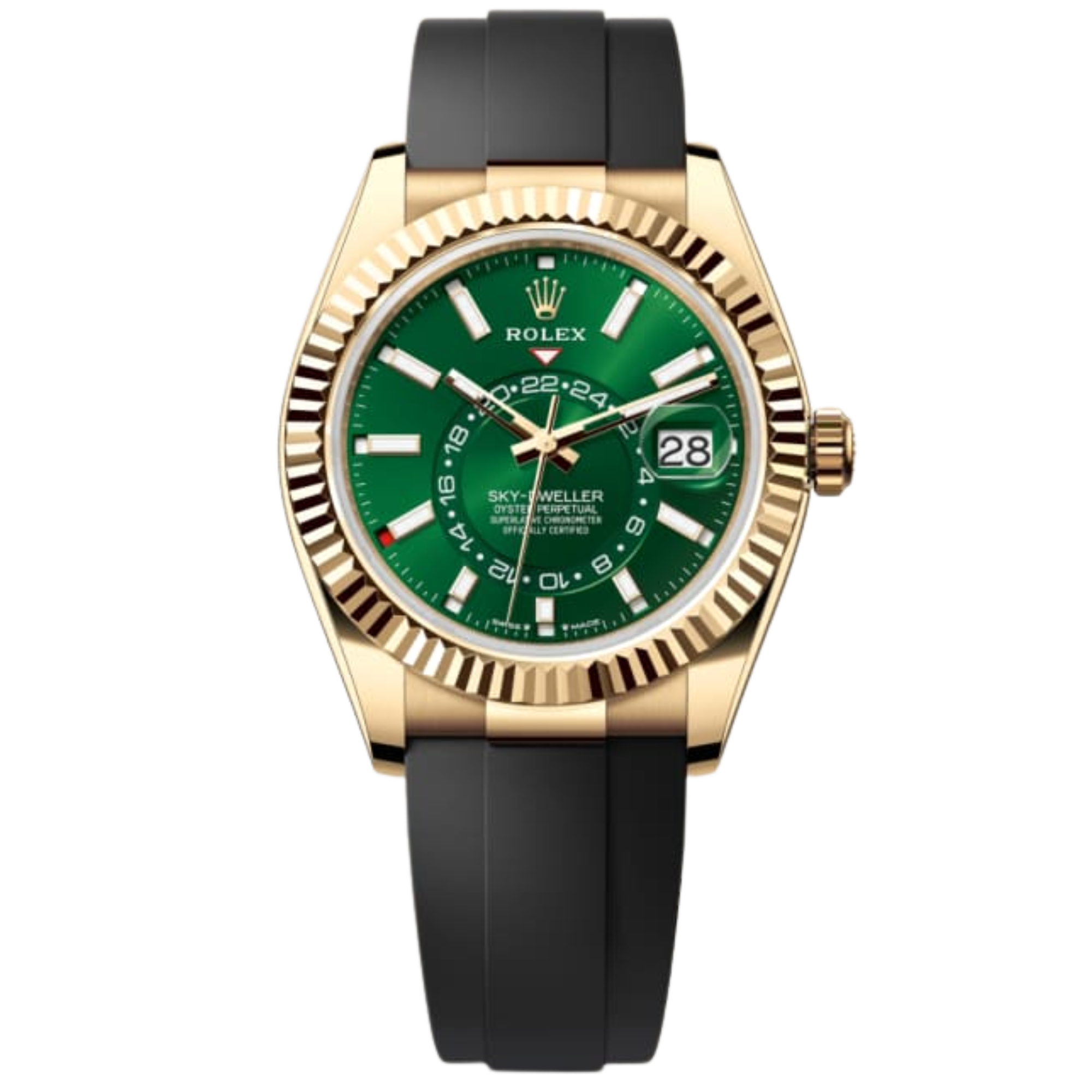 Rolex Skydweller 336238 Yellow Gold Green Dial on Oysterflex - Rolex
