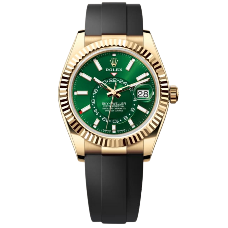 Rolex Skydweller 336238 Yellow Gold Green Dial on Oysterflex - Rolex