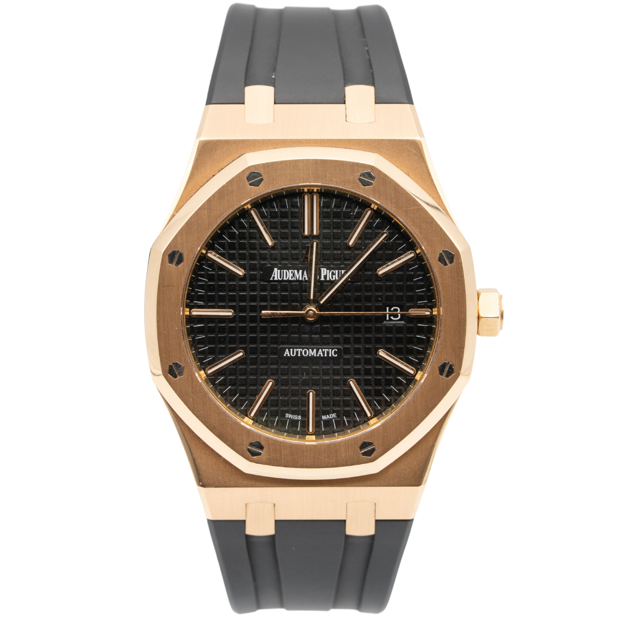 Audemars Piguet Royal Oak Ref. 15400OR.OO.D002CR.01 41MM Rose Gold Black Dial On Black Rubber Strap - Audemars Piguet