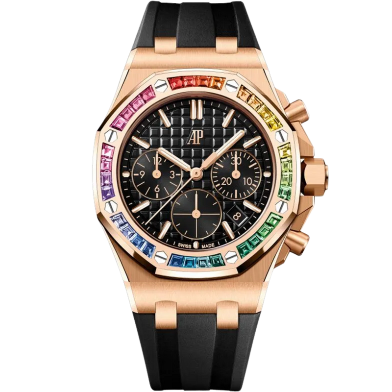 Audemars Piguet Royal Oak Offshore Ref. 26236OR.YY.D002CA.01 37MM Rose Gold Black Dial with Factory Rainbow Bezel - Audemars Piguet