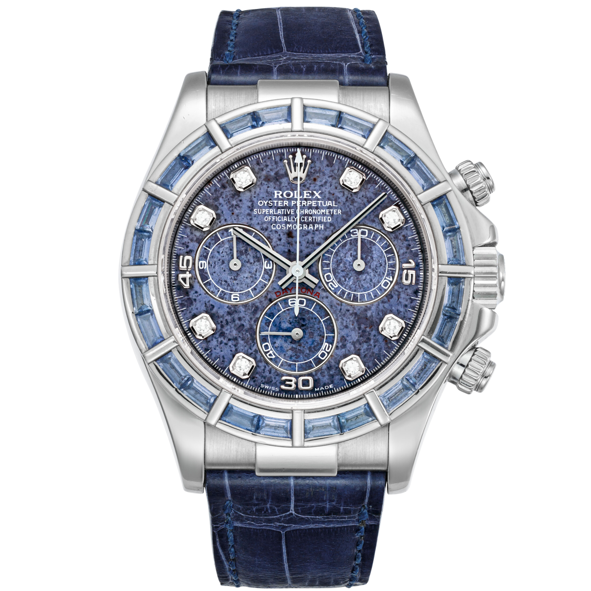 Rolex Daytona Ref. 116589SACI ⁠White Gold Baguette Bezel Sodalite Diamond Dial on Leather - Rolex