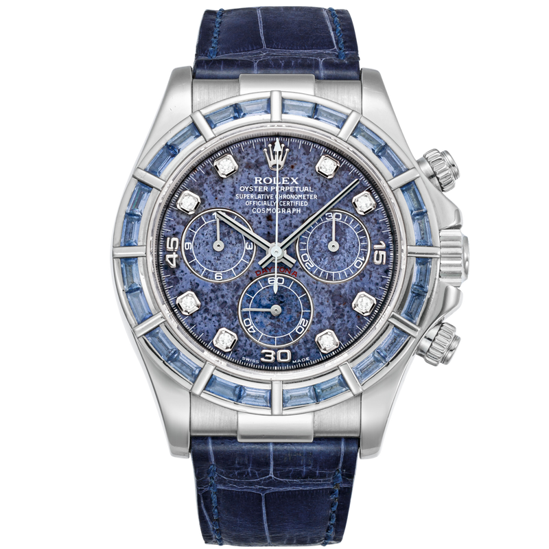 Rolex Daytona Ref. 116589SACI ⁠White Gold Baguette Bezel Sodalite Diamond Dial on Leather - Rolex