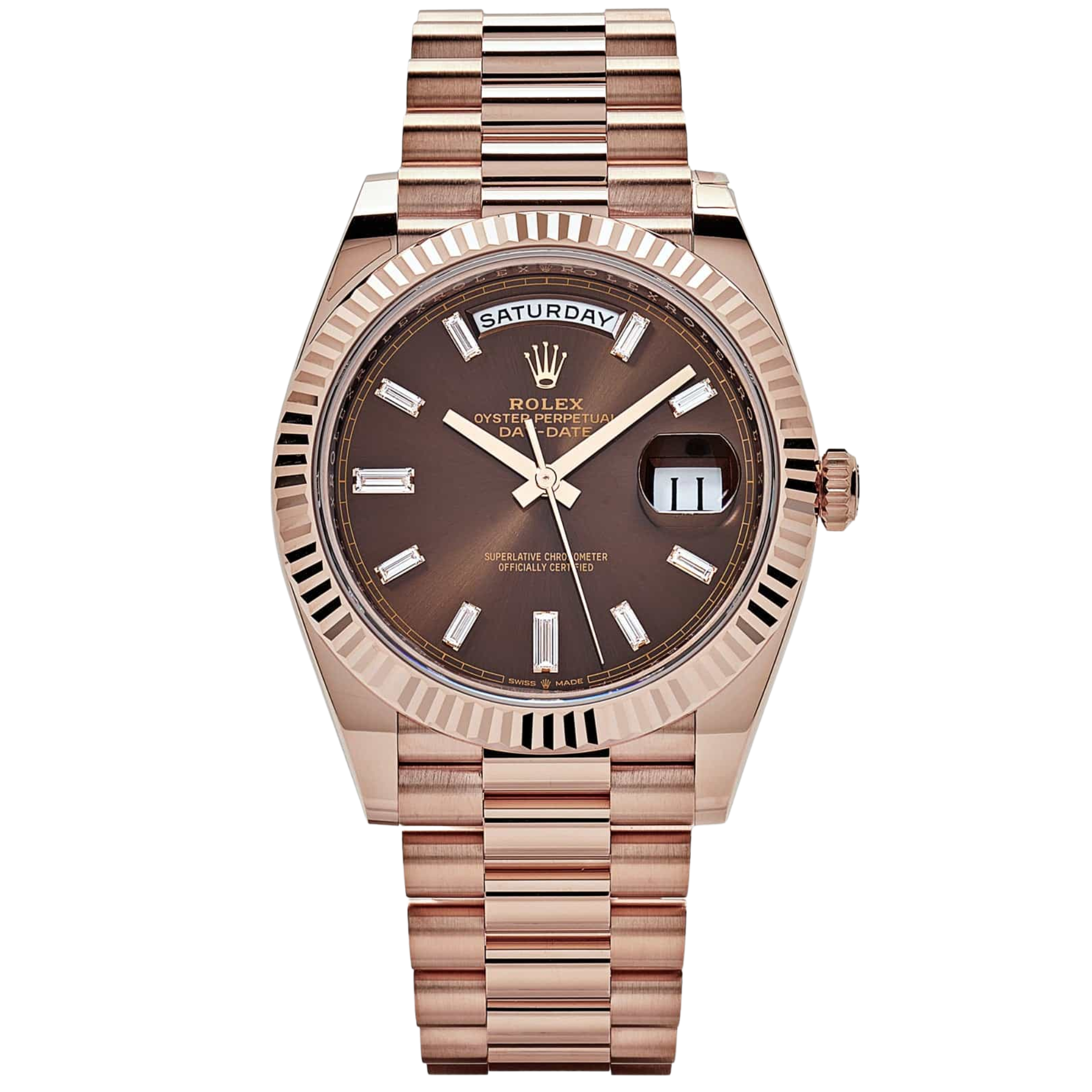 Rolex  Day-Date Ref. 228235A Rose Gold Chocolate Dial with Baguette Markers - Rolex