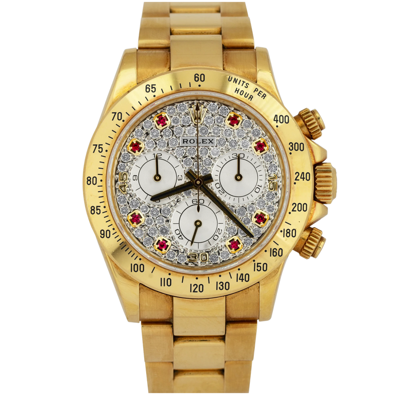 Rolex Daytona Ref. 116528 Yellow Gold Pave Dial with Ruby Markers - Rolex