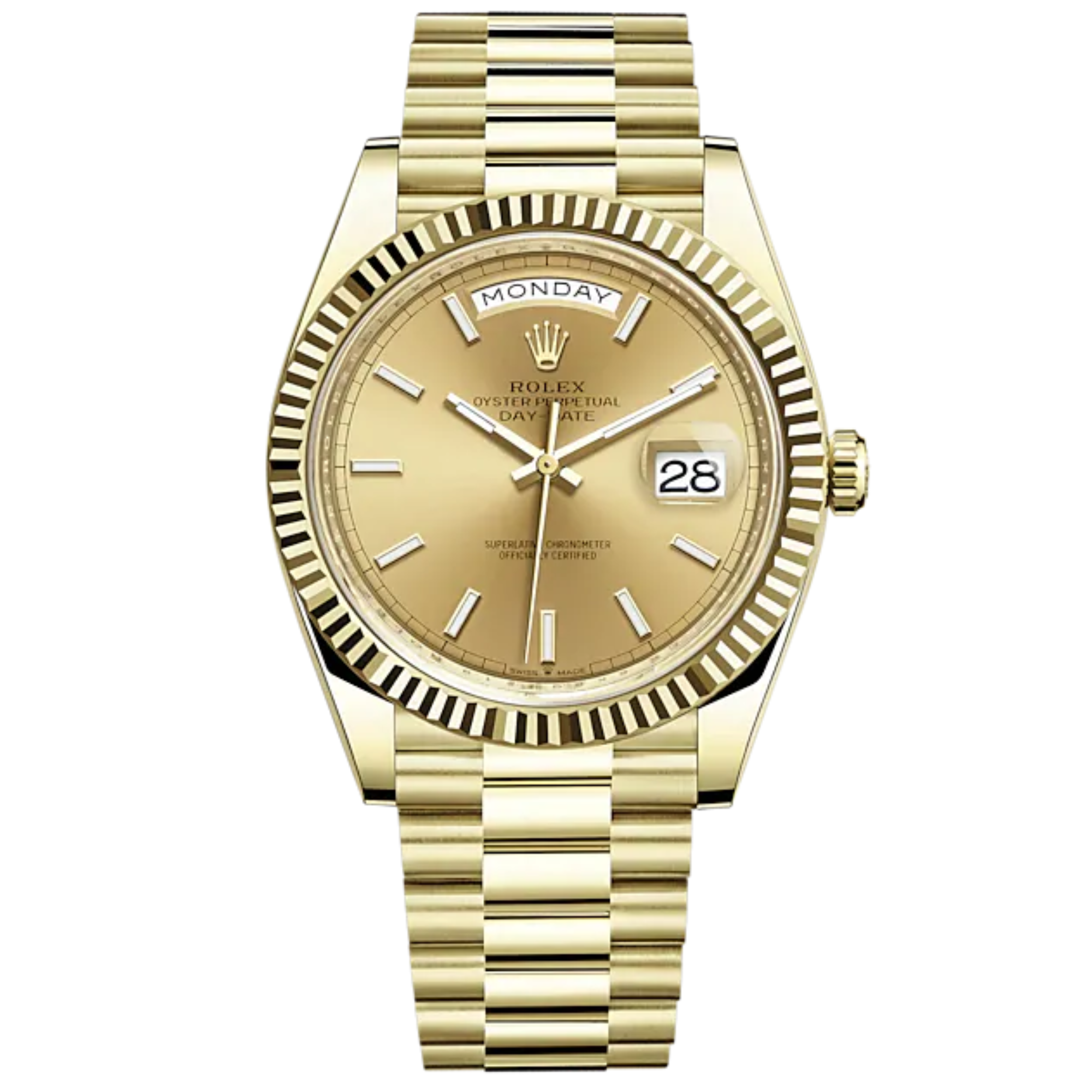 Rolex Day-Date Ref. 228238 Yellow Gold with Champagne-Colour Dial and Fluted Bezel - Rolex