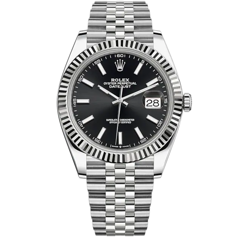 Datejust 41 41mm Jubilee Bracelet Oystersteel and White Gold with Bright Black Dial Fluted Bezel - Rolex