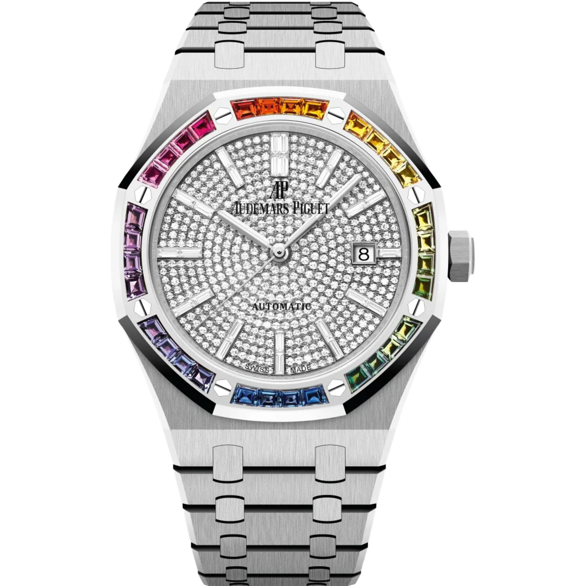 Audemars Piguet Royal Oak Ref. 15413BC.YY.1220BC.01 41MM White Gold Pave Dial with Rainbow Bezel - Audemars Piguet