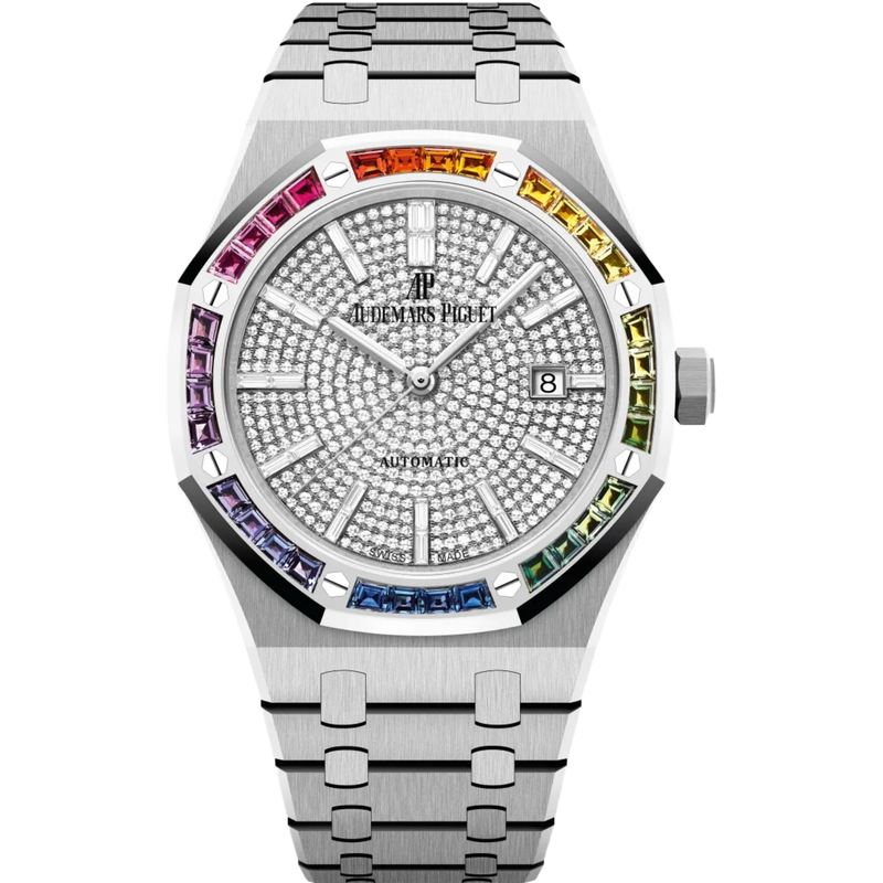 Audemars Piguet Royal Oak Ref. 15413BC.YY.1220BC.01 41MM White Gold Pave Dial with Rainbow Bezel - Audemars Piguet