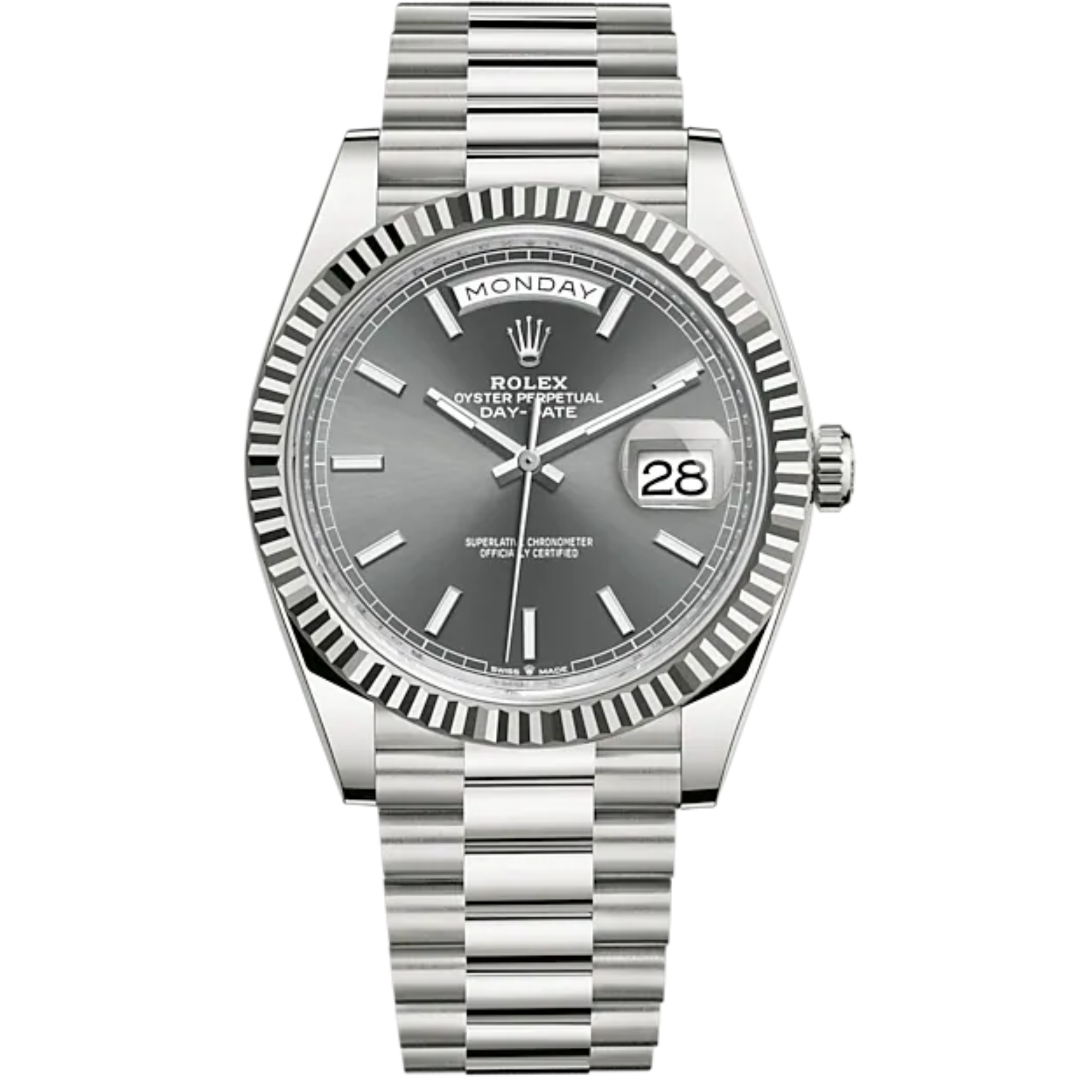 Day-Date 40 40mm President Bracelet and Platinum with Slate Dial and Fluted Bezel - Rolex