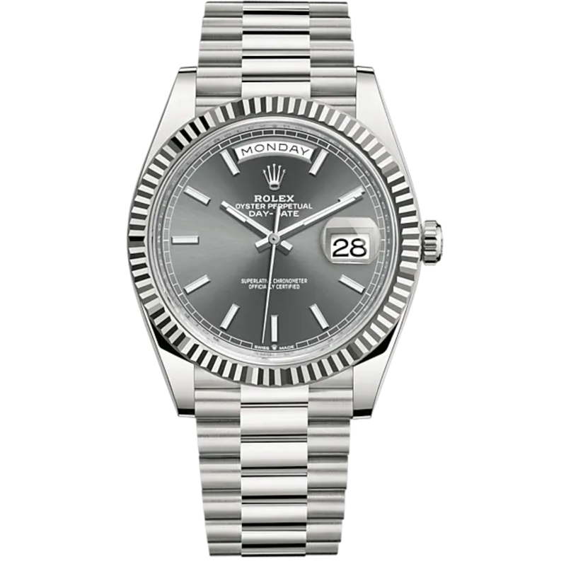 Day-Date 40 40mm President Bracelet and Platinum with Slate Dial and Fluted Bezel - Rolex
