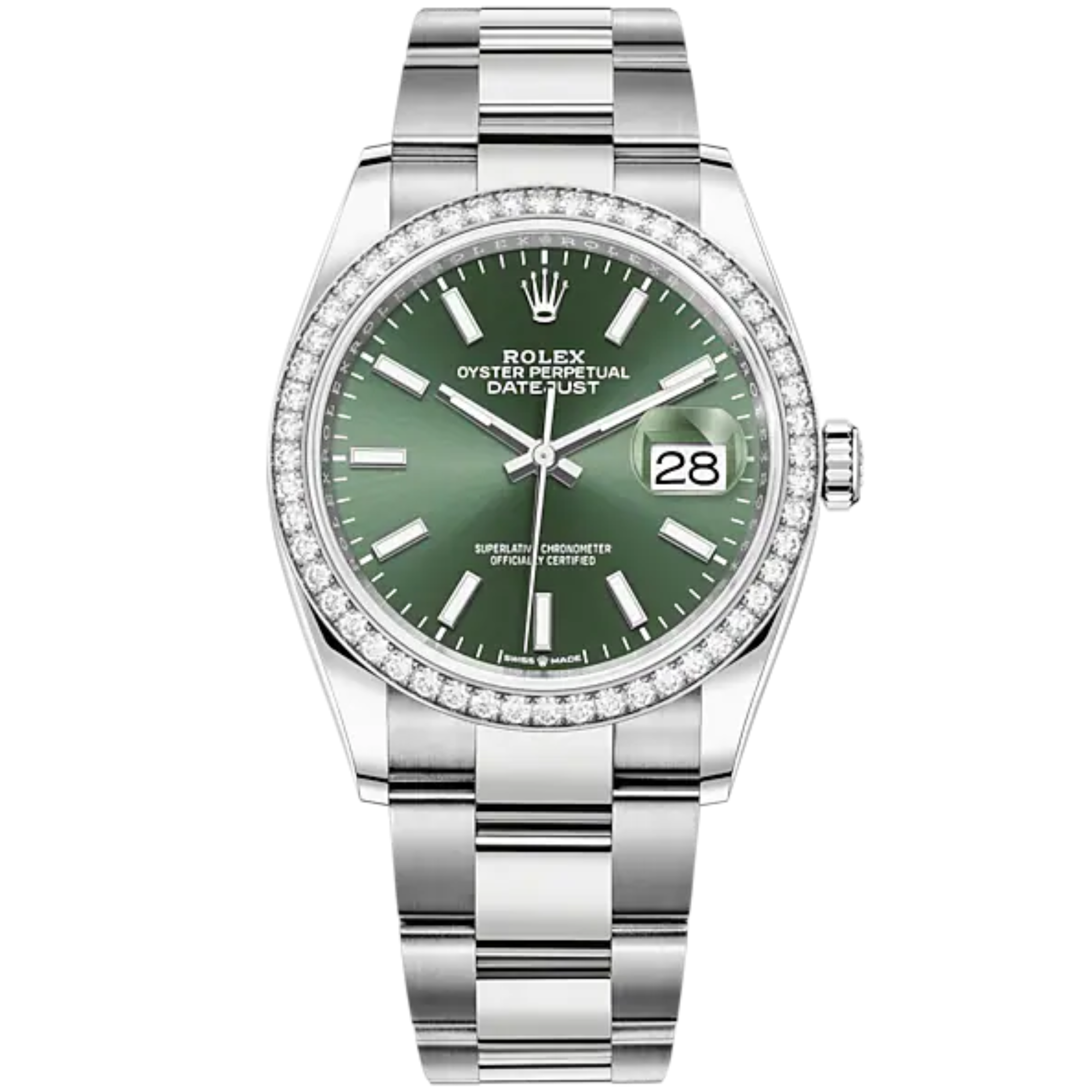 Datejust 36 36mm Oystersteel Oyster Bracelet Mint Green Dial White Gold Diamond-set Bezel - Rolex