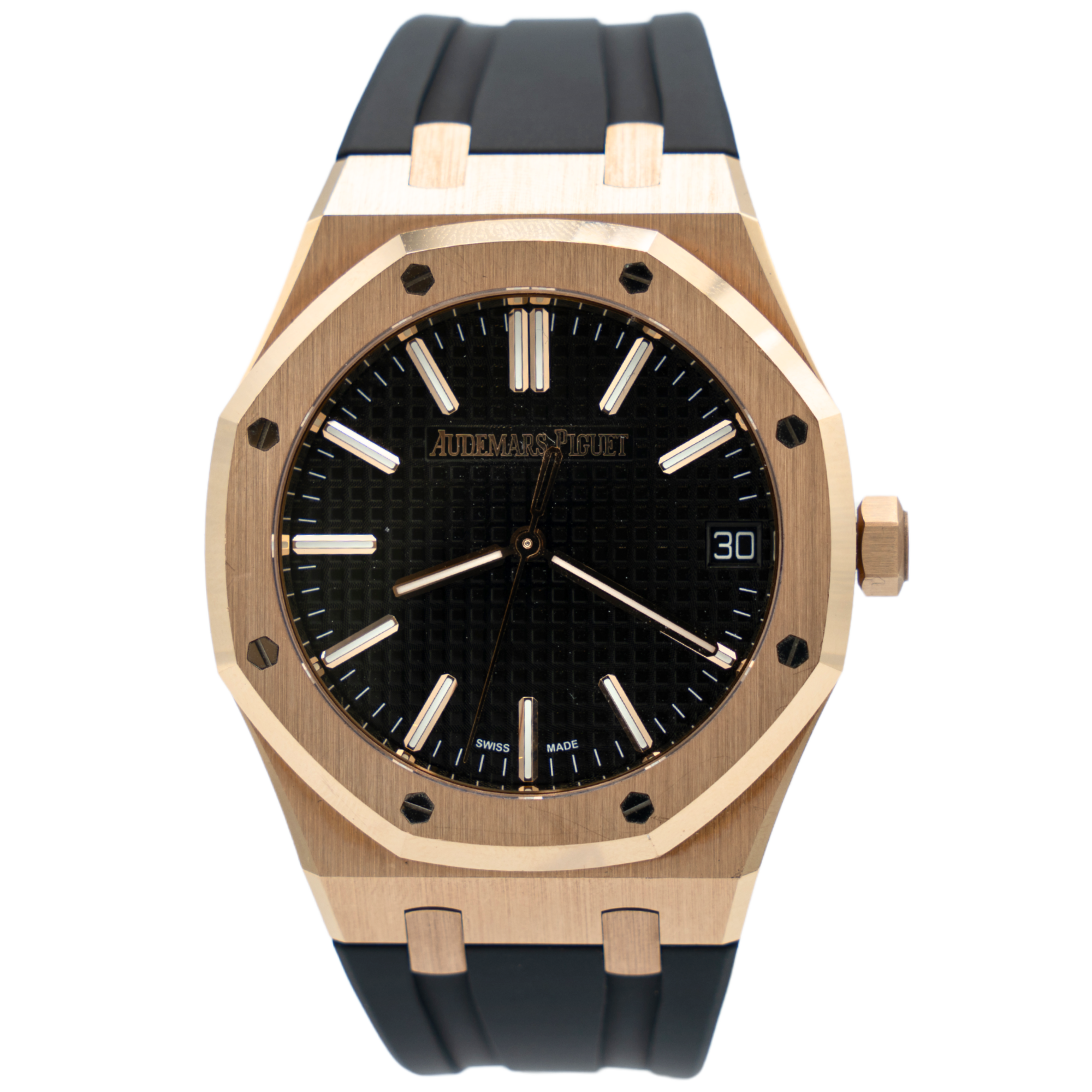 Audemars Piguet Royal Oak Ref. 15510OR.OO.D002CR.02 41MM Rose Gold  Black Dial on Rubber - Audemars Piguet