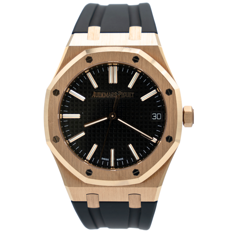 Audemars Piguet Royal Oak Ref. 15510OR.OO.D002CR.02 41MM Rose Gold  Black Dial on Rubber - Audemars Piguet