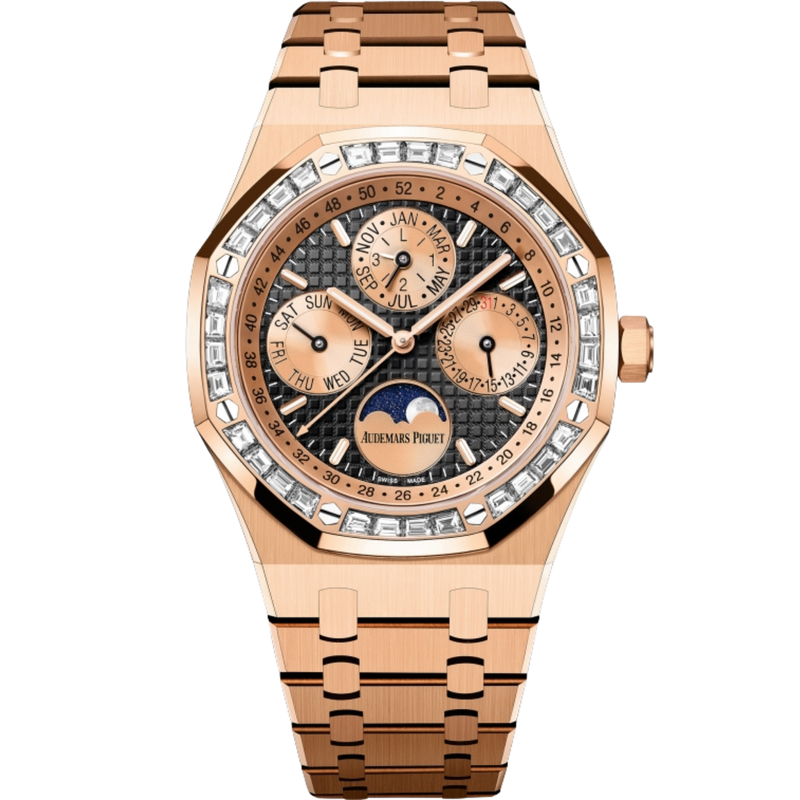 Audemars Piguet Ref. 26614OR.ZZ.1220OR.01 Rose Gold Perpetual Calendar with Black Dial / Rose Gold Subdials / Factory Baguette Bezel - Audemars Piguet