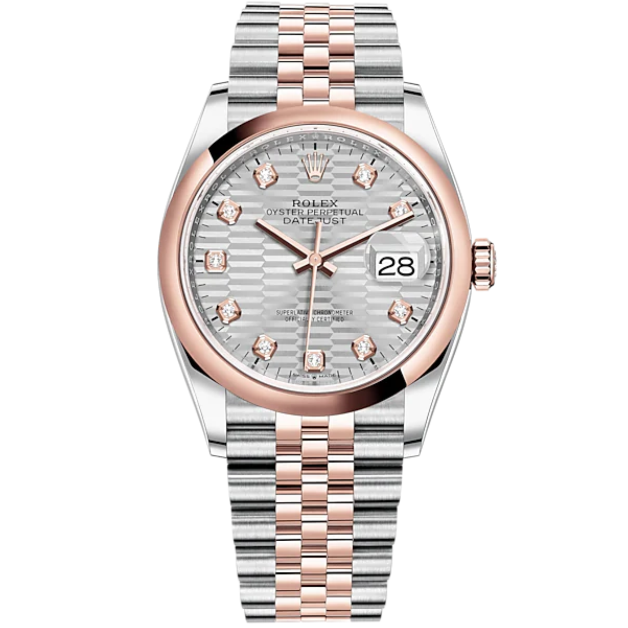 Datejust 36 36mm Oystersteel Everose Gold Jubilee Bracelet Silver Fluted Motif Diamond-set Dial Domed Bezel - Rolex