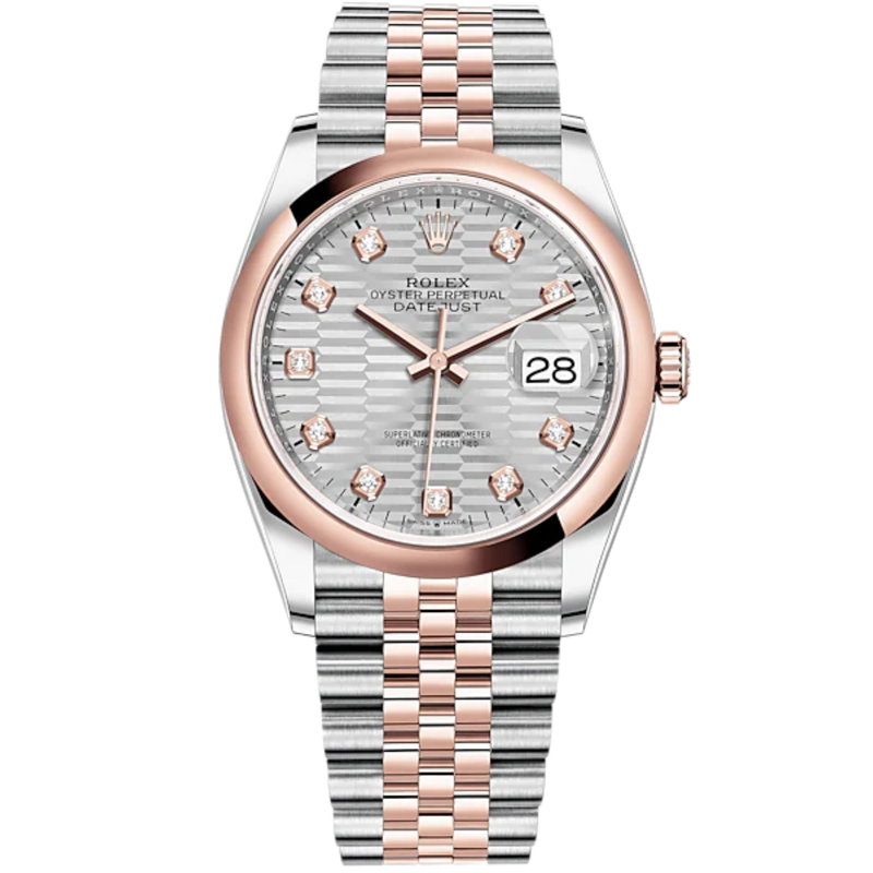 Datejust 36 36mm Oystersteel Everose Gold Jubilee Bracelet Silver Fluted Motif Diamond-set Dial Domed Bezel - Rolex