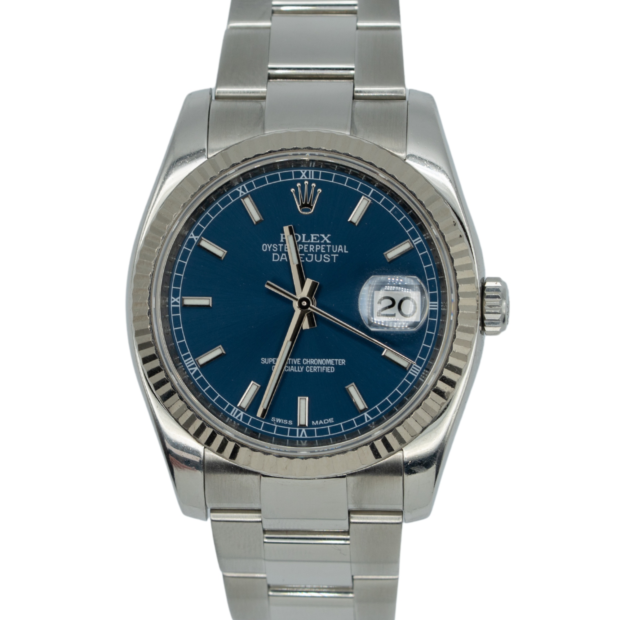 Rolex Datejust Ref. 116234 36MM Stainless Steel Blue Dial Fluted Bezel Roulette Date Wheel on Oyster - Rolex