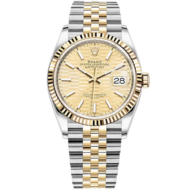 Datejust 36 36mm Oystersteel and Yellow Gold Jubilee Bracelet Golden Fluted Motif Dial Fluted Bezel - Rolex