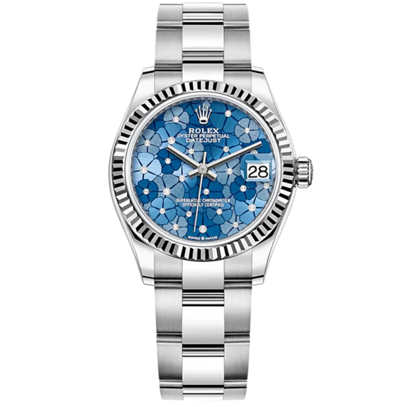 Datejust 31 31MM Oyster Bracelet Oystersteel and White Gold With Blue Dial Fluted Bezel - Rolex